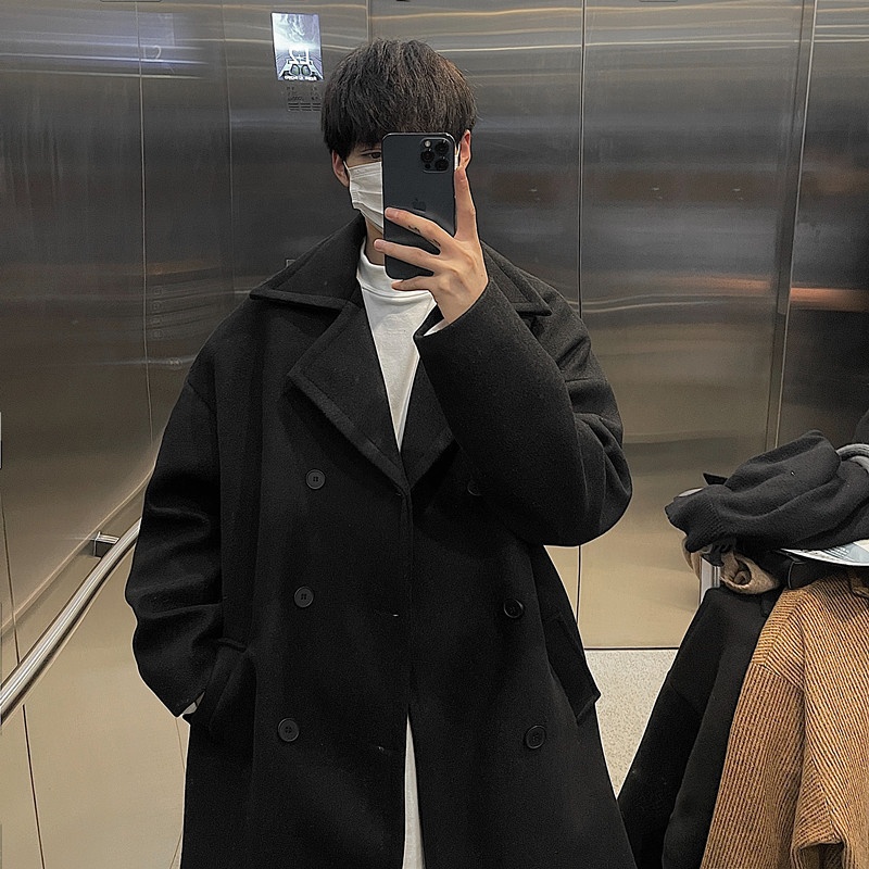 boy Boy Boy Mid-Length Autumn Winter Wool For Men Korean Trendy High-End Woolen Trench Coat Hong Kong Style Loose Plus Size Jacket_voghion.com
