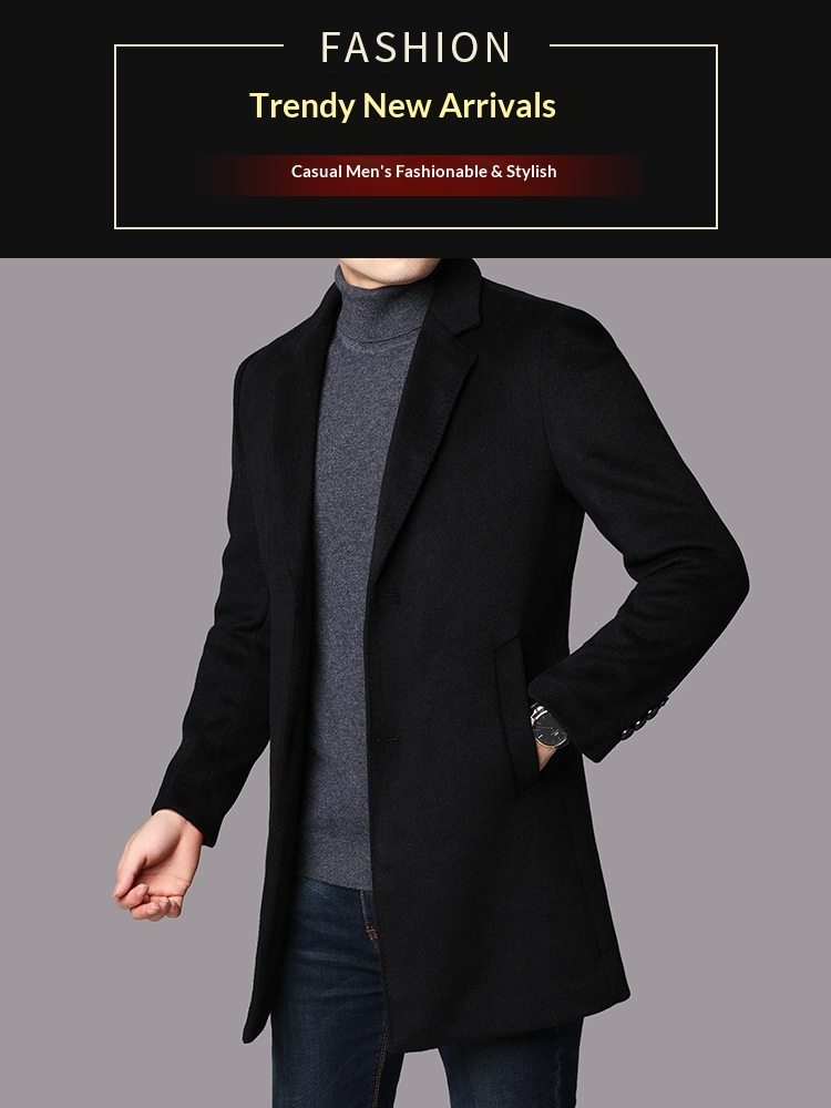 Boy Herrenmantel Herbst/Winter 2025 für junge und mittelalte Männer, mittellanger Trenchcoat mit Anzugkragen, warme Wolljacke_voghion.com