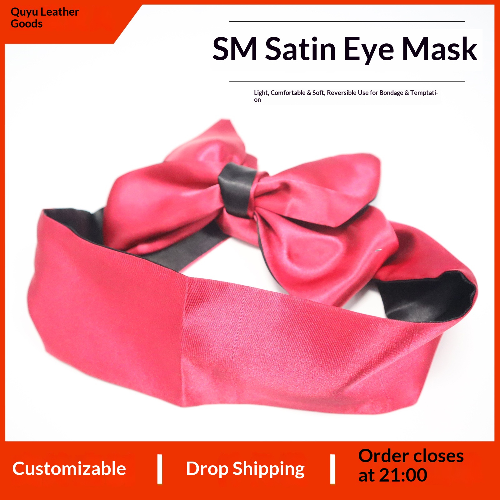 Maschera per gli occhi sexy in seta nera con nastro rosso Eros Lab SM Bondage Props Training Manette femminili Prodotti per adulti_voghion.com