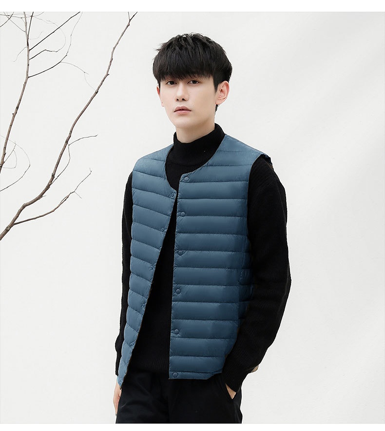 boy Pinghu Chixin 90% Fleece Solid Color New Men's V-Neck Round Neck Vest Down Jacket Large Size Coat_voghion.com