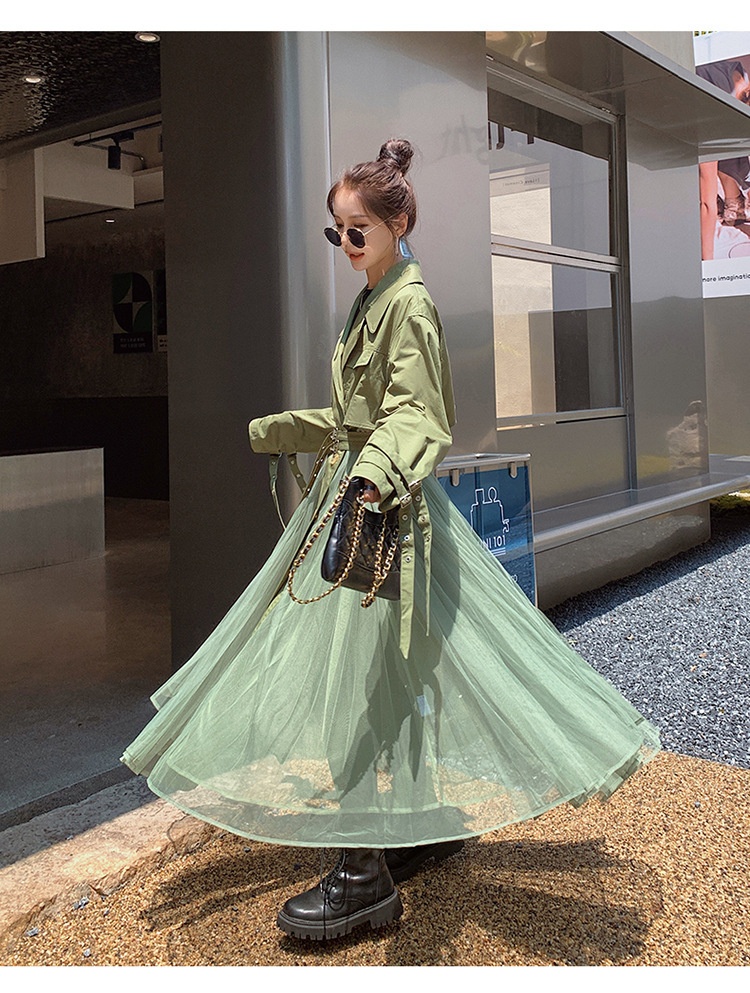 Women's Clothing Large Stock Available Spring And Autumn Khaki Trench For Women French Style Loose Mesh Patchwork Casual Elegant Coat_voghion.com