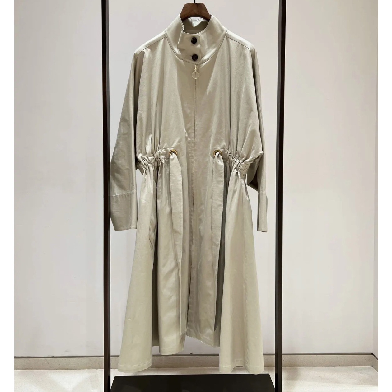 Women's Clothing In Stock Xiaohefeng Spring And Autumn Loose Drawstring Stand Collar Casual Simple Mid-Length Trench Coat F_voghion.com