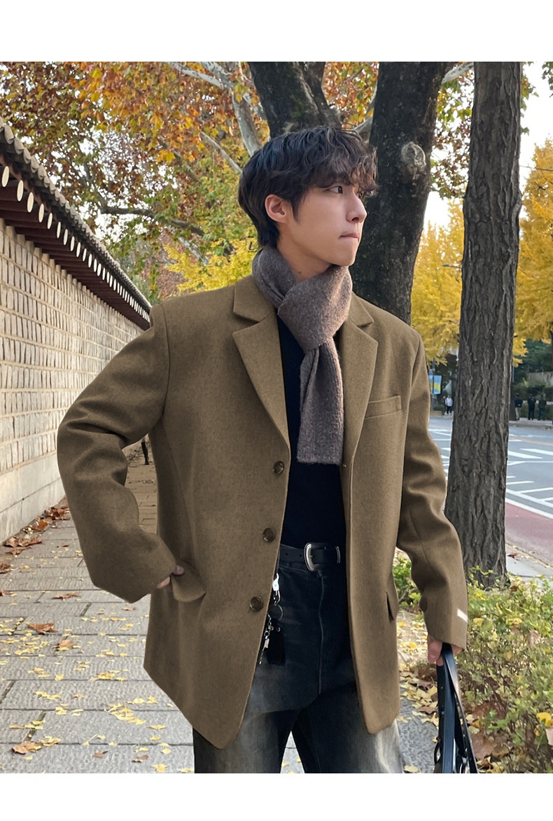 boy Boy ASCLO Korean Version Autumn Winter New Men's Short Old Money Style Trendy Handsome Versatile Suit Wool Coat_voghion.com