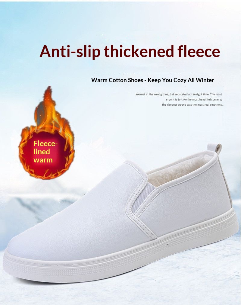 ShoeGlobe Herren-Winterschuhe mit Fleecefutter, warm, kältebeständig, weiß, lässig, weiche Sohle, wasserdicht, rutschfest, für Krankenhaus und medizinische Arbeit_voghion.com