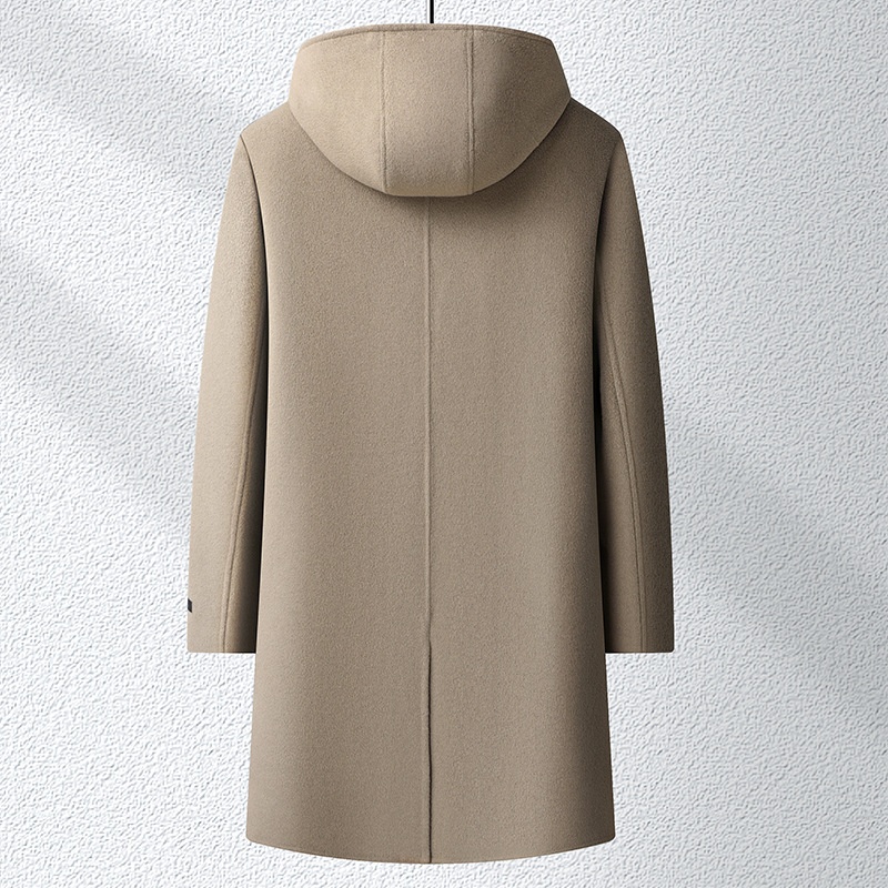 Trench-coat long homme en laine 100 % pour l'automne et l'hiver, à capuche double face et doublure en duvet._voghion.com