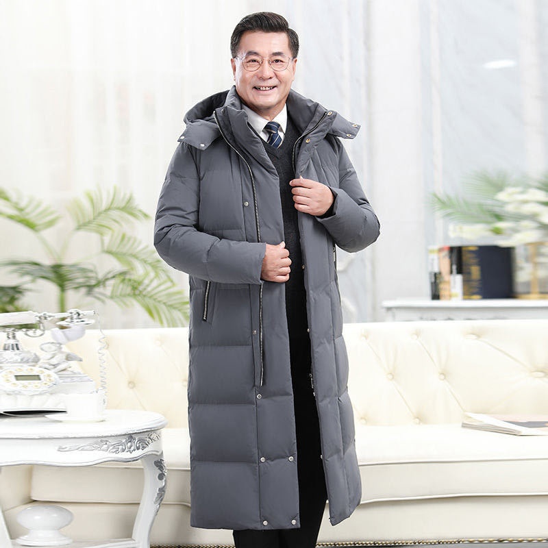 Cross-Border Dad Daunenjacke für Jungen, dick gefüttert, lang, knielang, für Herren mittleren Alters und Senioren, warme und trendige Winterbekleidung_voghion.com