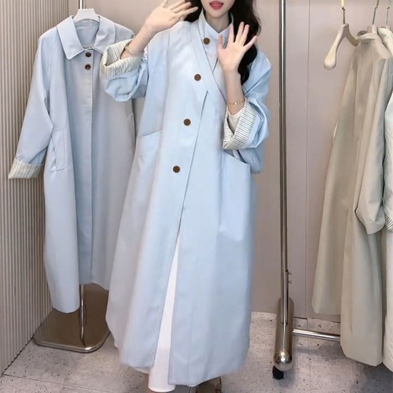 Damenbekleidung Damenbekleidung Damenbekleidung Eleganter, einreihiger Trenchcoat mit Stehkragen in mittlerer Länge, hochwertiger koreanischer Stil, locker geschnitten_voghion.com