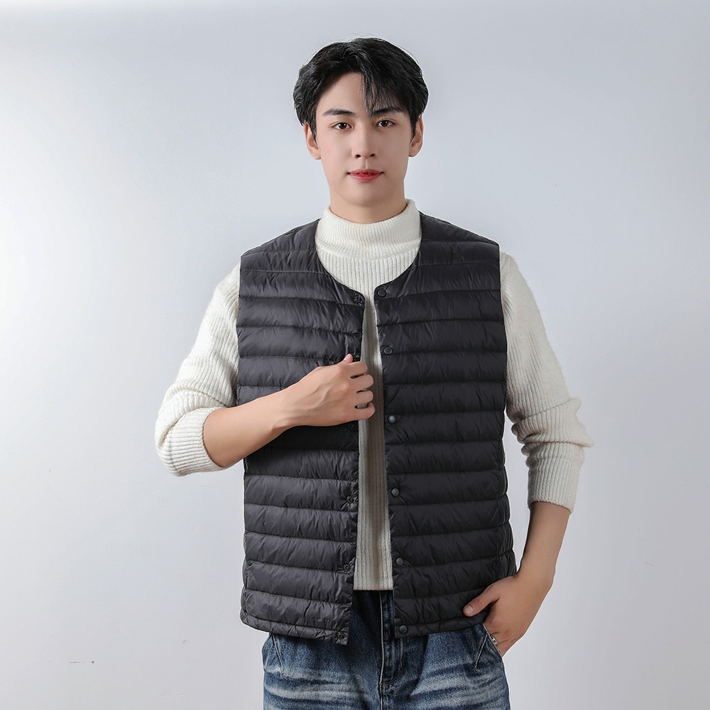 boy Pinghu Chixin 90% Fleece Solid Color New Men's V-Neck Round Neck Vest Down Jacket Large Size Coat_voghion.com
