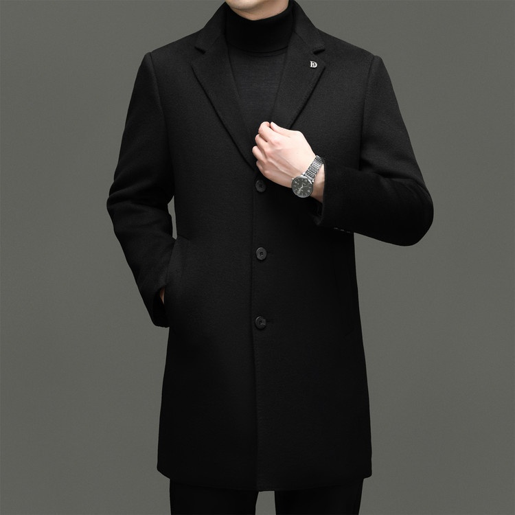 Boy Brand mittellanger Wollmantel aus reiner Wolle, Herren-Winterjacke mit herausnehmbarem Daunenfutter und Kragen_voghion.com