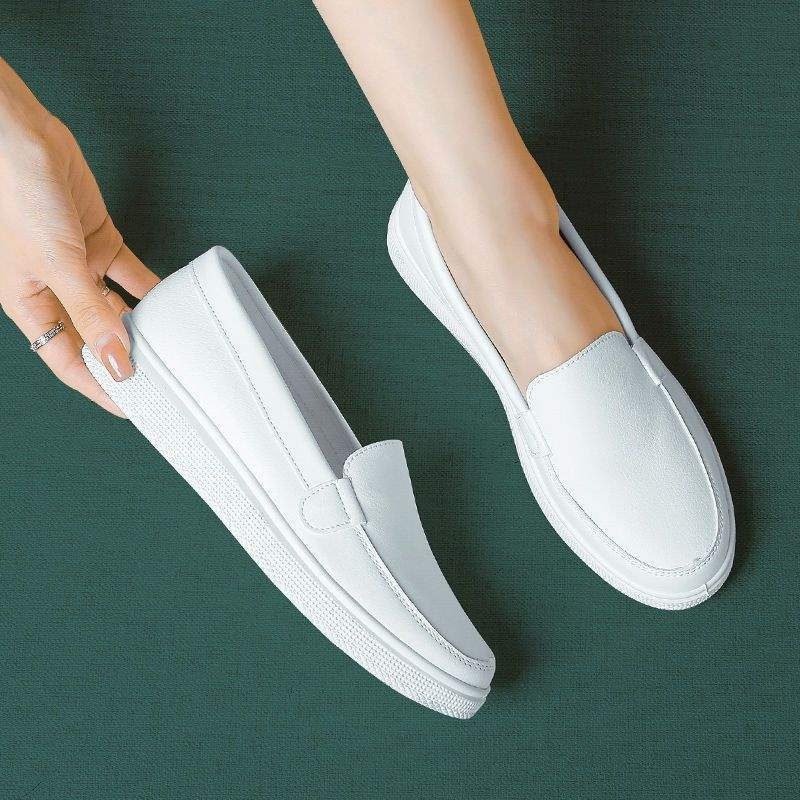 ShoeGlobe ShoeGlobe Nurse Women Soft Sole Leather Surface Flat Non-Tiring Foot Hospital Anti-Slip White Round Toe Breathable Deodorant Work_voghion.com