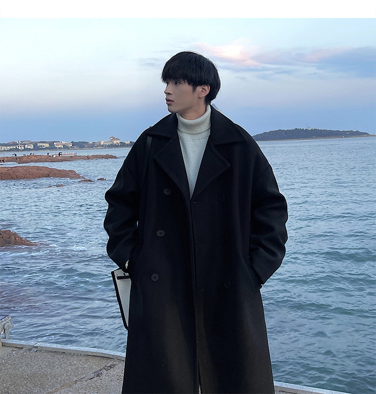 boy Boy Boy Mid-Length Autumn Winter Wool For Men Korean Trendy High-End Woolen Trench Coat Hong Kong Style Loose Plus Size Jacket_voghion.com