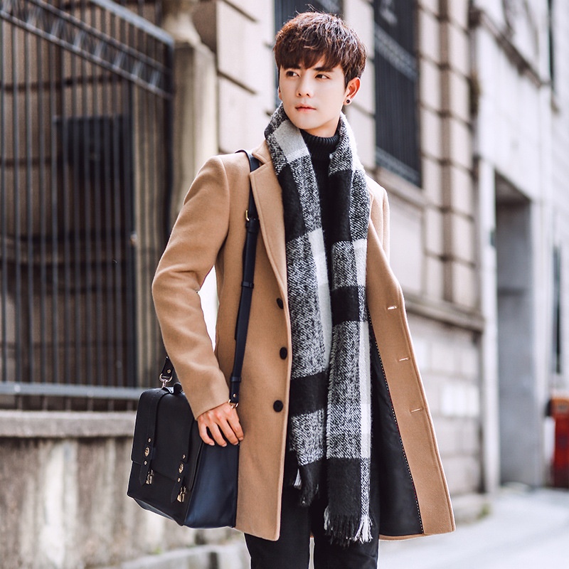 boy Boy Winter New Men's Wool Korean Style Slim Fit Mid-Length Trench Thickened Warm Woolen Coat_voghion.com