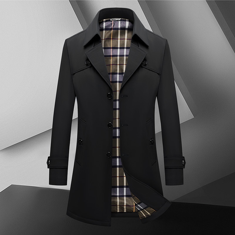 Damenbekleidung 2025 Neue große Größen Herren für Männer mittleren und jungen Alters Koreanischer Stil Slim Fit Einreiher Midi-Länge Trenchcoat_voghion.com