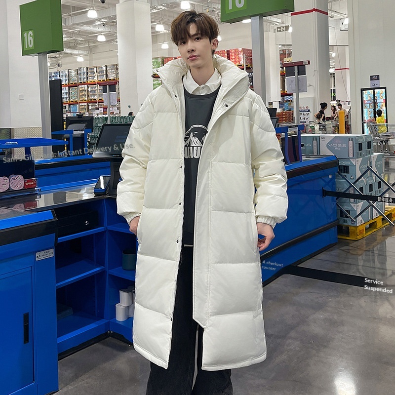 boy Winter Extra Lon Over-the-Knee Jacket Men's Thickened Zhonxi Coat Couple Style Black White Goose Down Art Exam_voghion.com