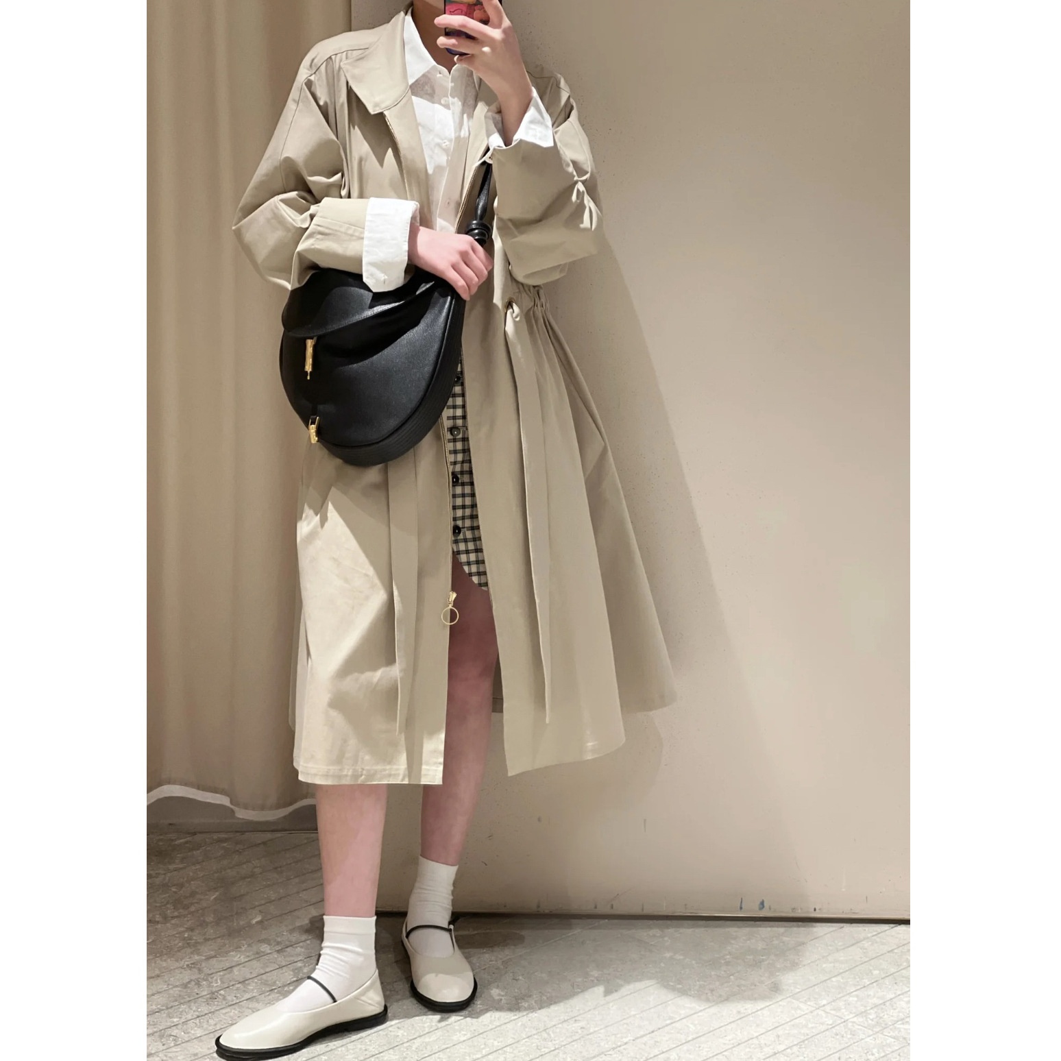 Women's Clothing In Stock Xiaohefeng Spring And Autumn Loose Drawstring Stand Collar Casual Simple Mid-Length Trench Coat F_voghion.com
