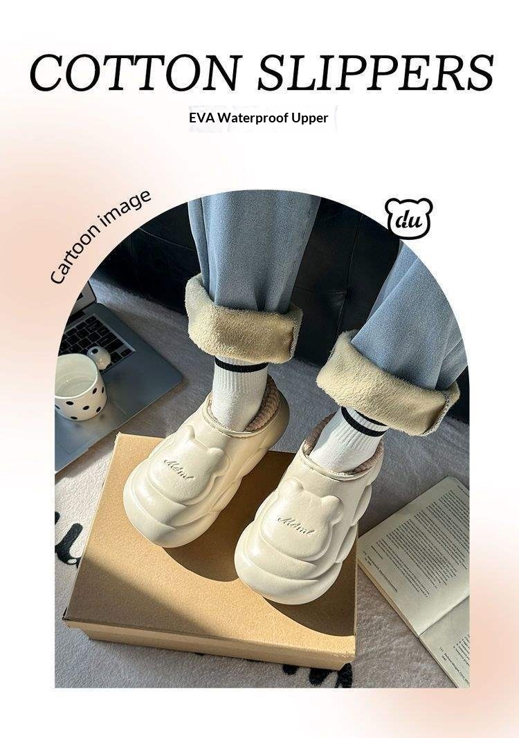 ShoeGlobe ShoeGlobe Waterproof Slippers Winter 2025 New Fleece-Lined Warm Non-Slip Nurse Cotton Shoes For Women_voghion.com