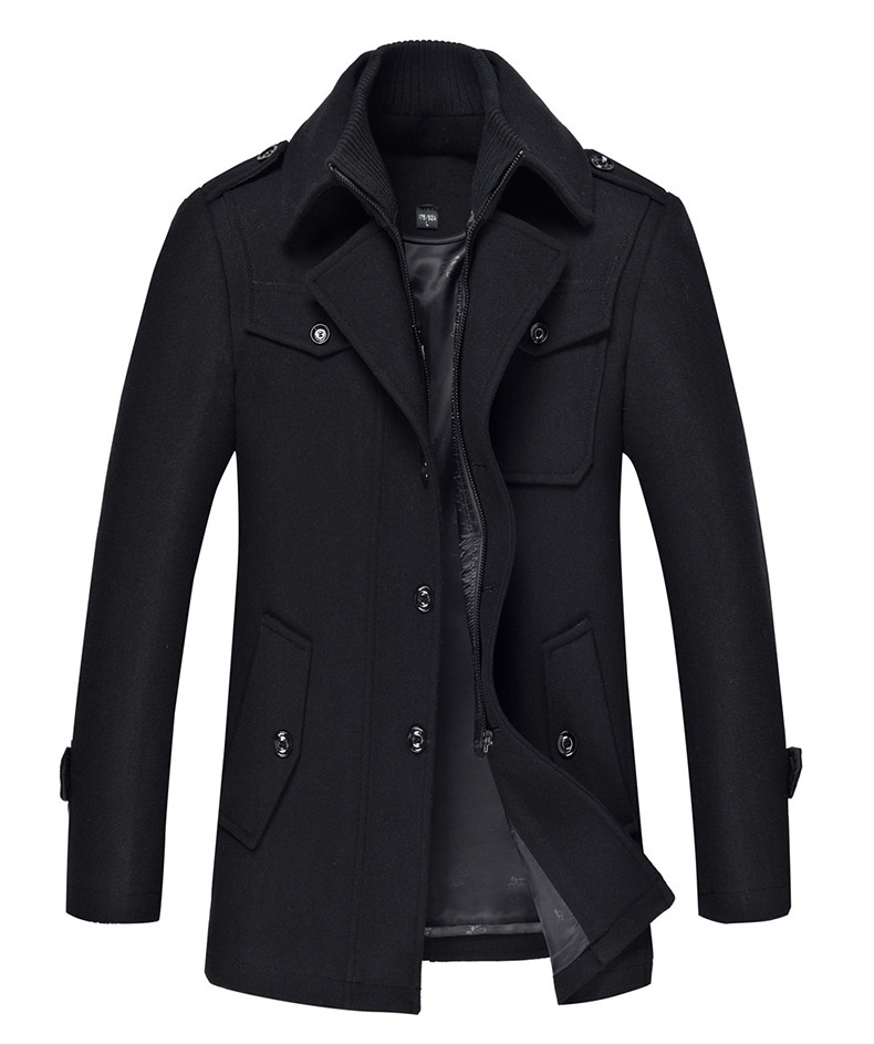 boy Boy Cross-Border Exclusive Autumn Winter Wool Double Layer Collar Neck Protection Men's Mid-Length Trench Casual Woolen Coat_voghion.com