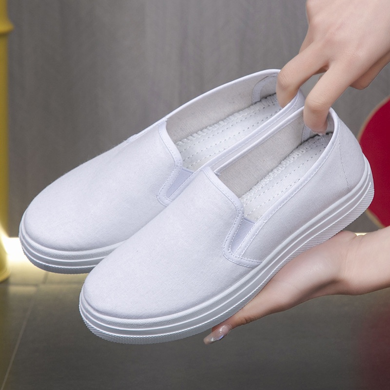 ShoeGlobe Nurse Damenschuhe, flache, rutschfeste, atmungsaktive und vielseitige weiße Freizeitschuhe im Vintage-Look aus Peking_voghion.com