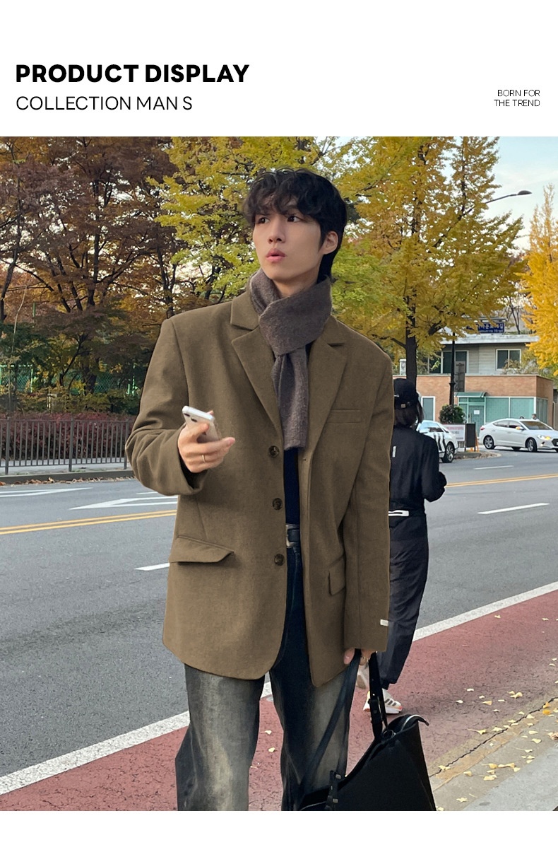 boy Boy ASCLO Korean Version Autumn Winter New Men's Short Old Money Style Trendy Handsome Versatile Suit Wool Coat_voghion.com