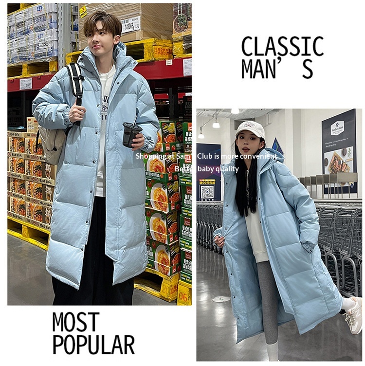 Erkek Kış Ekstra Uzun Diz Üstü Ceket Erkek Kalınlaştırılmış Zhonxi Mont Çift Stil Siyah Beyaz Kaz Tüyü Sanat Sınavı_voghion.com