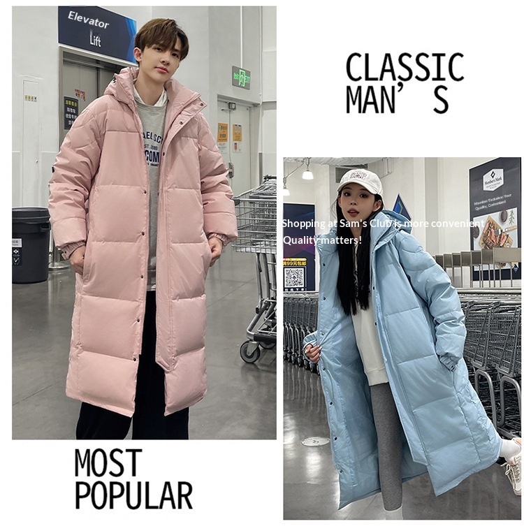 Erkek Kış Ekstra Uzun Diz Üstü Ceket Erkek Kalınlaştırılmış Zhonxi Mont Çift Stil Siyah Beyaz Kaz Tüyü Sanat Sınavı_voghion.com