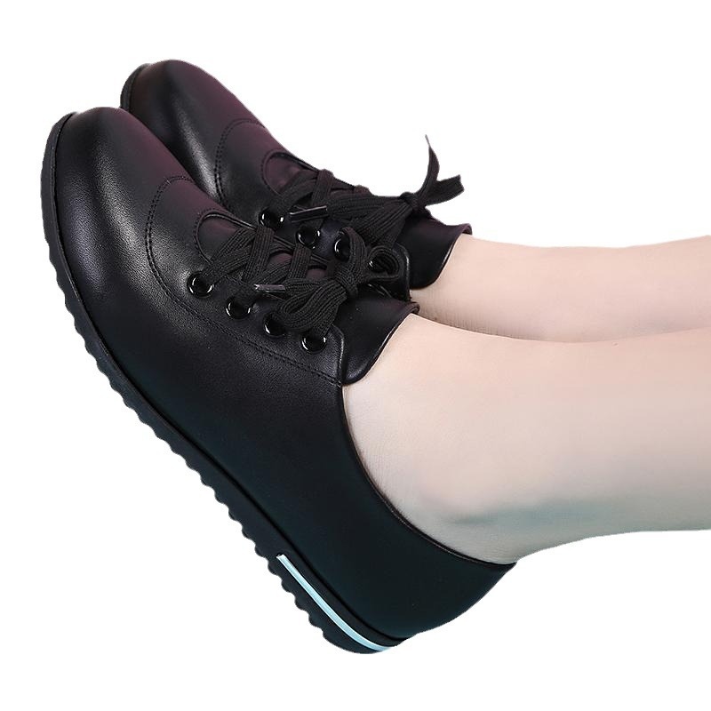 ShoeGlobe Damen-Schnürschuhe mit flacher Sohle, Größe L (41/42), vielseitig, bequem, aus weichem Leder, weiß, ideal für Schülerinnen, Krankenschwestern und Berufstätige._voghion.com