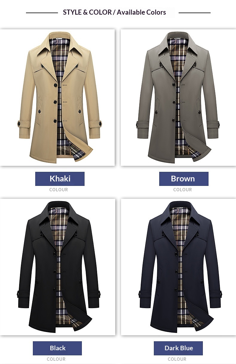 Damenbekleidung 2025 Neue große Größen Herren für Männer mittleren und jungen Alters Koreanischer Stil Slim Fit Einreiher Midi-Länge Trenchcoat_voghion.com