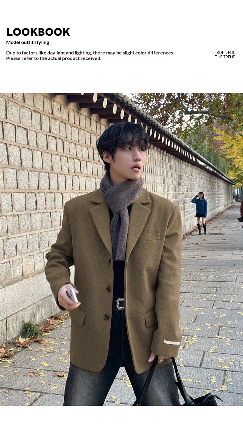 boy Boy ASCLO Korean Version Autumn Winter New Men's Short Old Money Style Trendy Handsome Versatile Suit Wool Coat_voghion.com