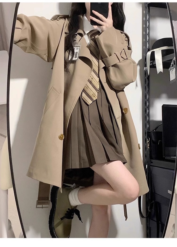 2024 Spring And Autumn New Korean High-End Black British Style Mid-Length Short Coat Jacket For Petite Women Trench_voghion.com