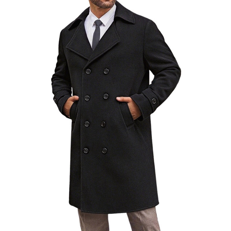 boy Boy Cross-Border Autumn Winter New European And American Trench Coat Men's Double-Breasted Mid-Length Woolen Overcoat_voghion.com