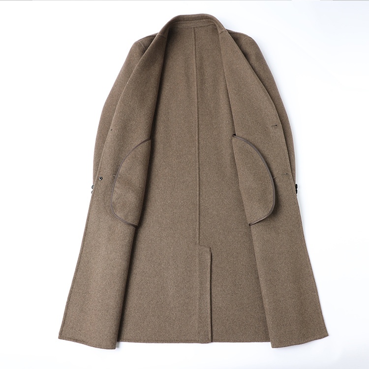 boy Boy Autumn Winter High-End Men's Bathrobe Style Long Over-the-Knee Double-Sided Cashmere With Tie Camel Wool Woolen Trench_voghion.com