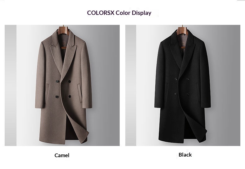 Manteau long d'automne-hiver pour homme, 100 % laine, col à revers pointus, doublure amovible en duvet d'oie, idéal pour les jeunes professionnels d'âge mûr. Chaud et confortable._voghion.com