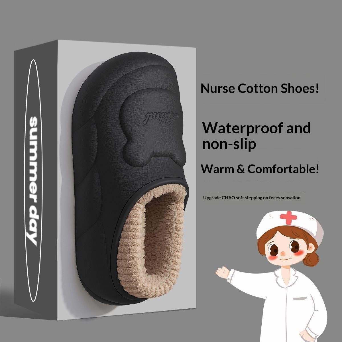 ShoeGlobe ShoeGlobe Waterproof Slippers Winter 2025 New Fleece-Lined Warm Non-Slip Nurse Cotton Shoes For Women_voghion.com