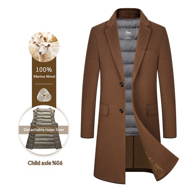 Trench-coat mi-long en laine pour homme, 100 % coton, intérieur en duvet de canard, idéal pour l'automne et l'hiver._voghion.com