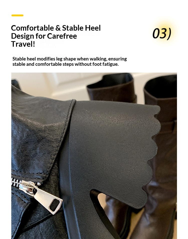 ShoeGlobe Damen-Reitstiefel im postapokalyptischen Stil mit dicker Sohle, runder Zehenpartie und langem Schaft, Xinjiang-Stil, neue schwarze, figurformende Sommer-Reitstiefel_voghion.com