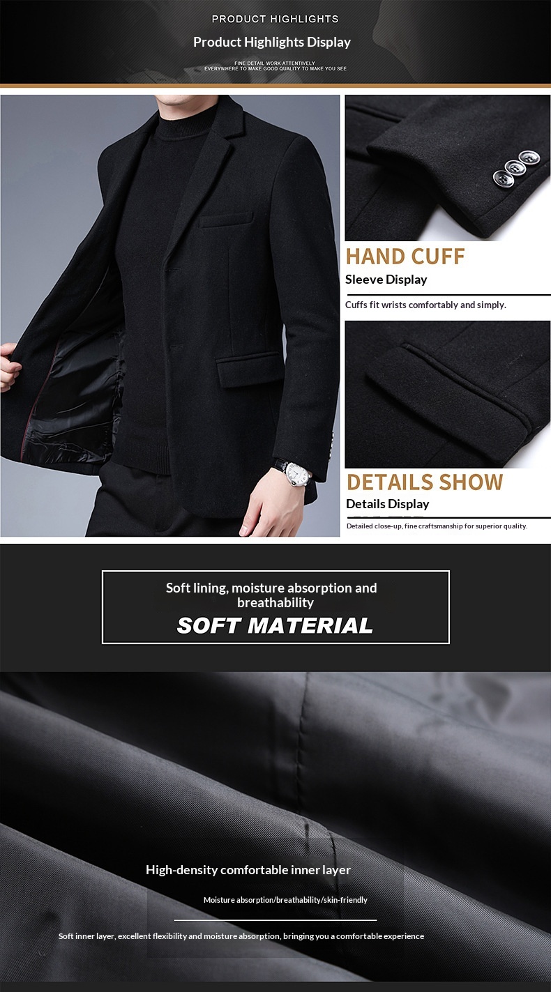 boy Boy Business Casual 2023 Autumn Winter Short Suit Solid Color Lapel Middle-aged Gentleman Wool Men's Coat_voghion.com