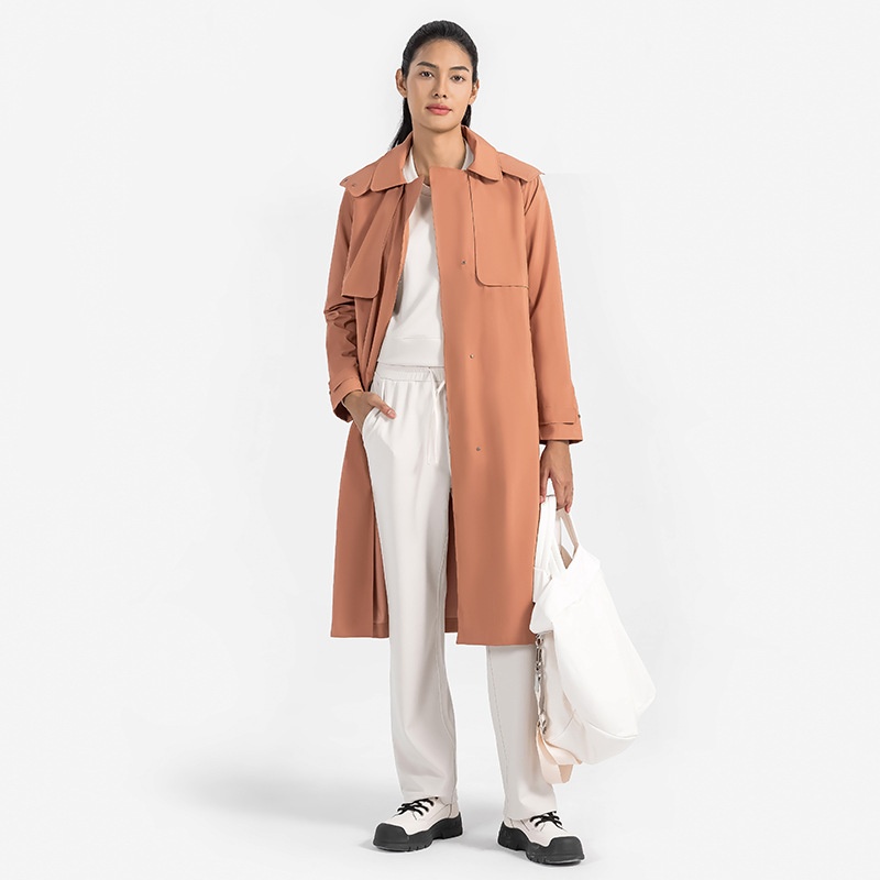 Women's Autumn Winter New Hooded Turn-down Collar Long Trench Coat Waist Slimming Windproof Waterproof Breathable Outdoor Casual_voghion.com