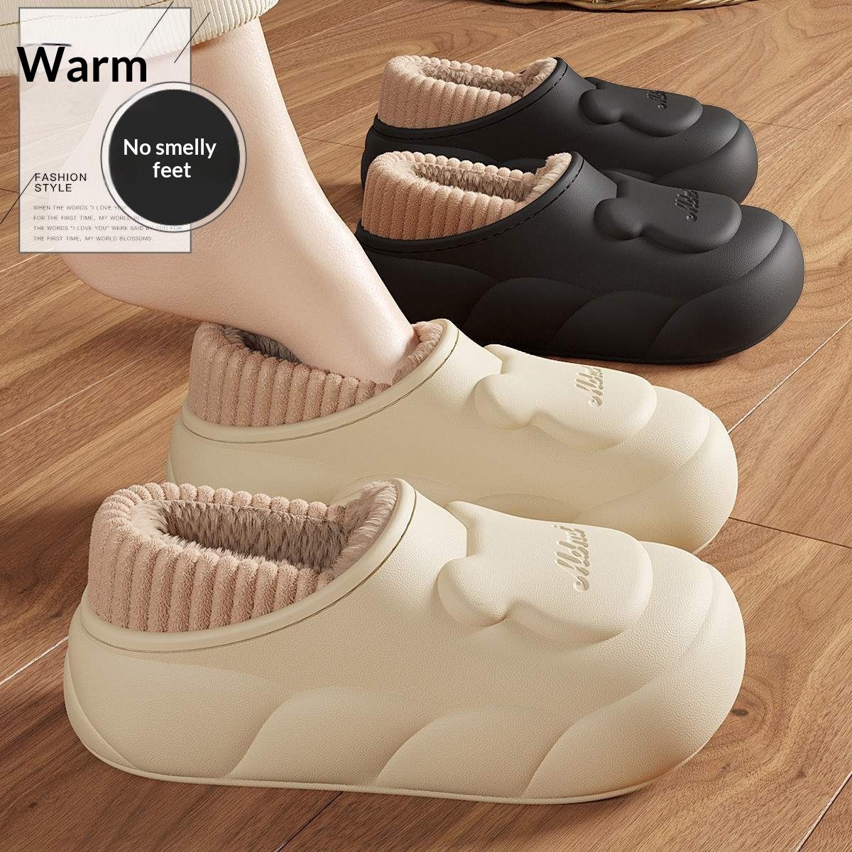 ShoeGlobe ShoeGlobe Waterproof Slippers Winter 2025 New Fleece-Lined Warm Non-Slip Nurse Cotton Shoes For Women_voghion.com