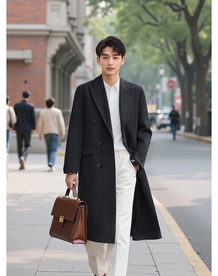 Manteau d'hiver pour garçon, 100 % laine, longueur genou, style coréen, double face, en cachemire épais, style décontracté._voghion.com