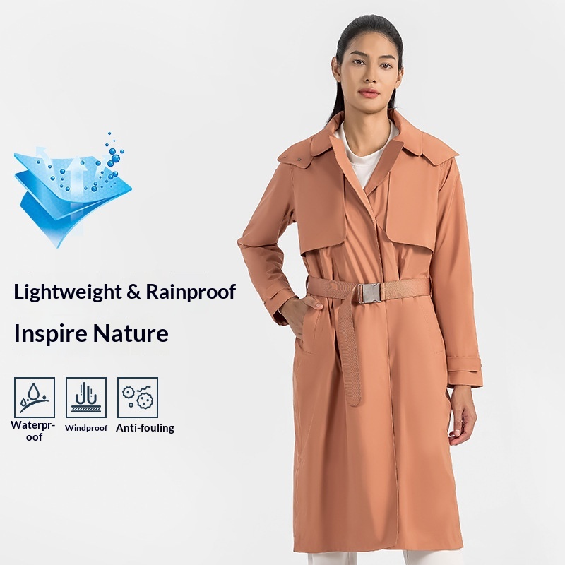 Trench lungo da donna, con cappuccio, collo rovesciato, vita sottile, antivento, impermeabile, traspirante, giacca casual da esterno_voghion.com