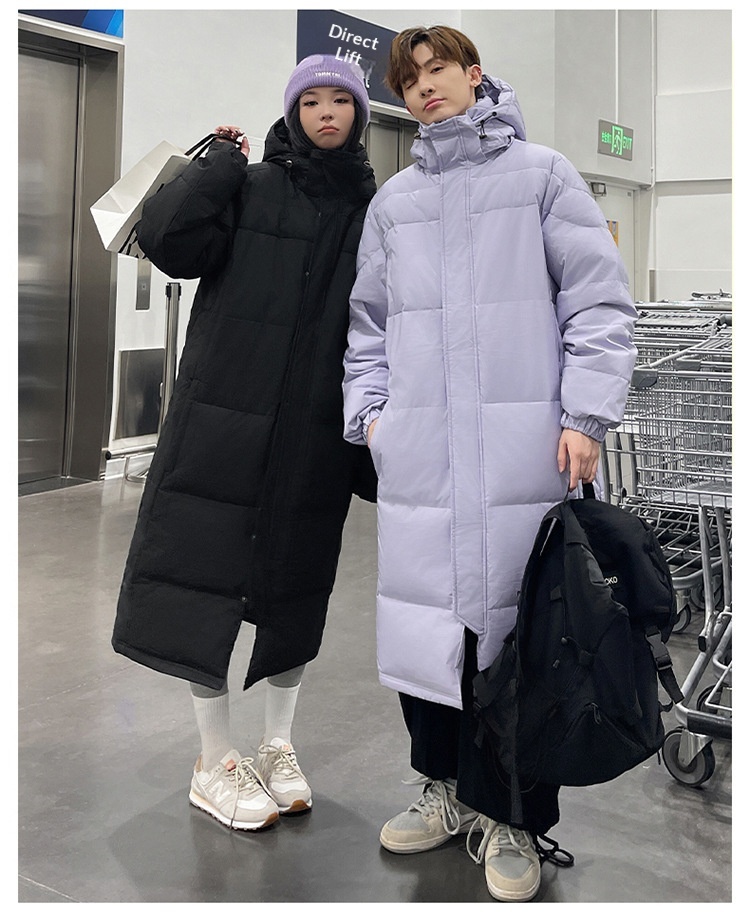 Erkek Kış Ekstra Uzun Diz Üstü Ceket Erkek Kalınlaştırılmış Zhonxi Mont Çift Stil Siyah Beyaz Kaz Tüyü Sanat Sınavı_voghion.com