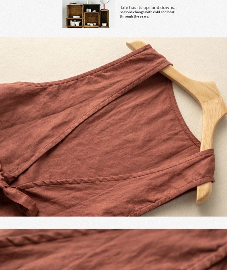 Women's Vintage Artistic British Style Sleeveless Linen V-neck Blazer Vest For Women 2025 Summer New Fashionable Jacket Top_voghion.com