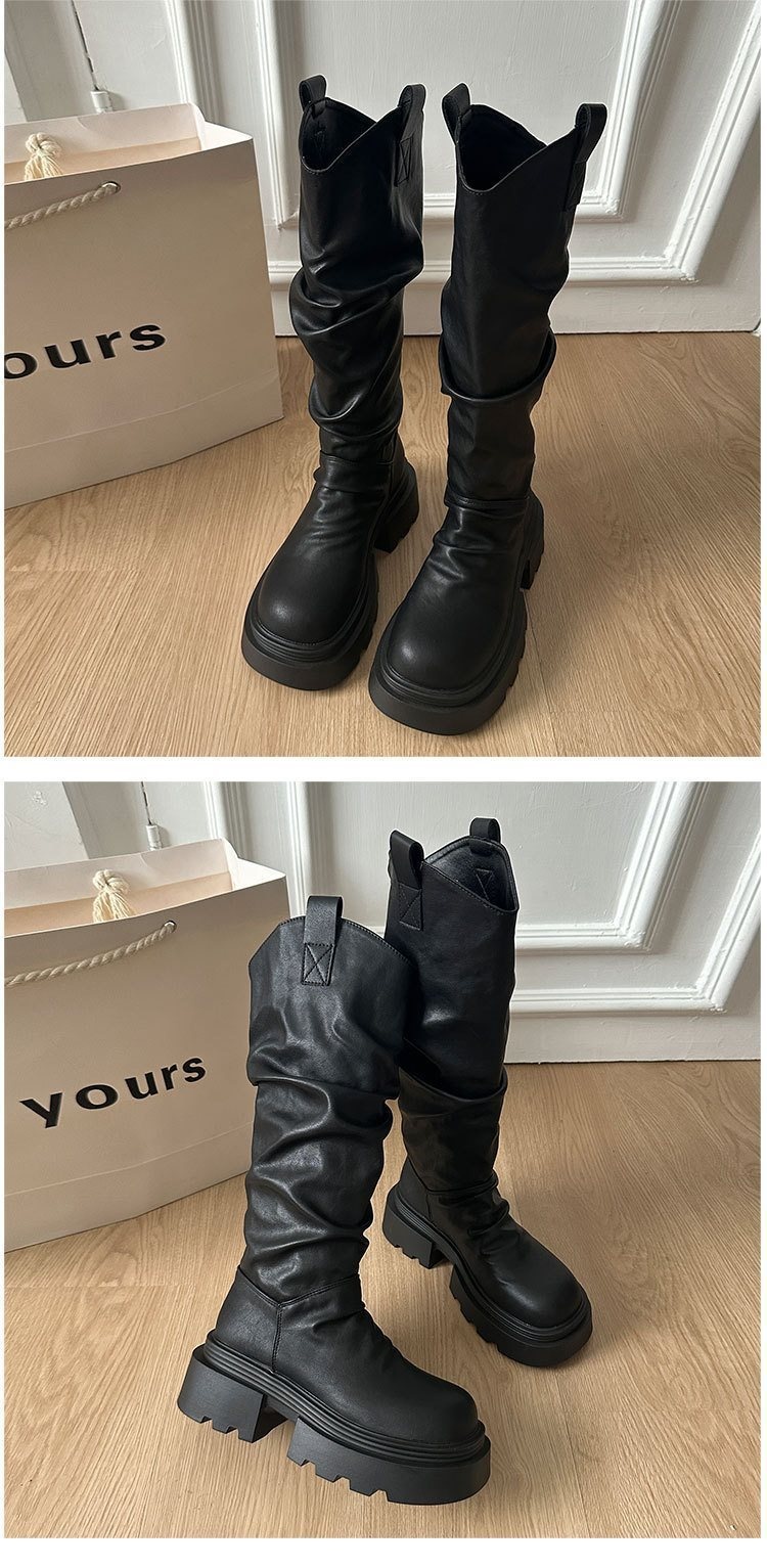 ShoeGlobe High Tube Fashion V Slim Thick Sole Autumn Winter 2025 Vielseitige Reitstiefel mit hohem Schaft und dicker Sohle_voghion.com