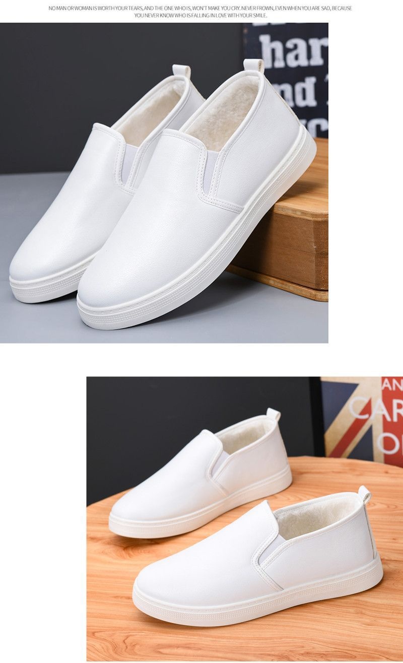 ShoeGlobe Herren-Winterschuhe mit Fleecefutter, warm, kältebeständig, weiß, lässig, weiche Sohle, wasserdicht, rutschfest, für Krankenhaus und medizinische Arbeit_voghion.com