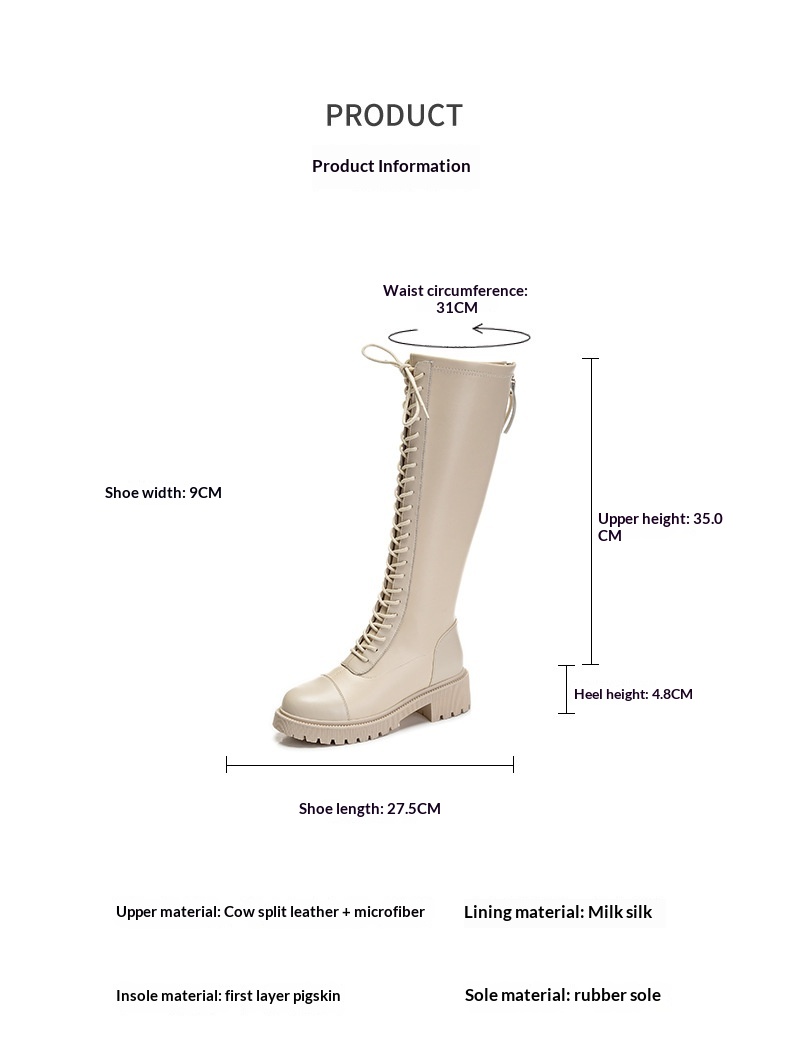 ShoeGlobe Women's Riding Autumn Winter 2025 New High Tube Casual Genuine Leather Long Boots British Style Thick Heel Fleece Lined_voghion.com