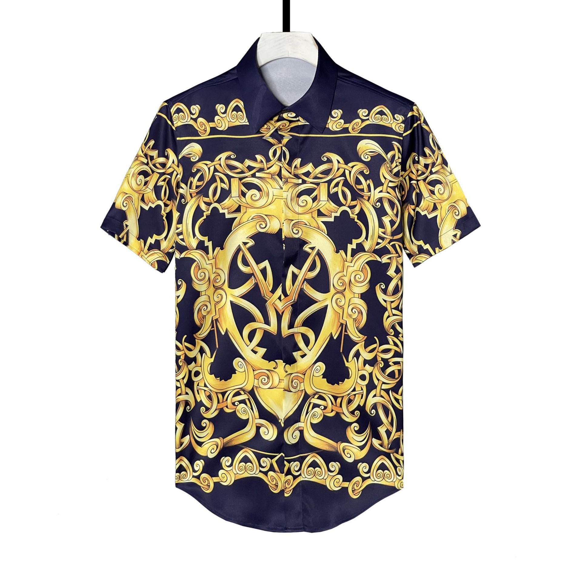 ForMen Gifan Belun European And American Style Short Sleeve Printed Slim Fit Men's Shirt Factory Supply_voghion.com