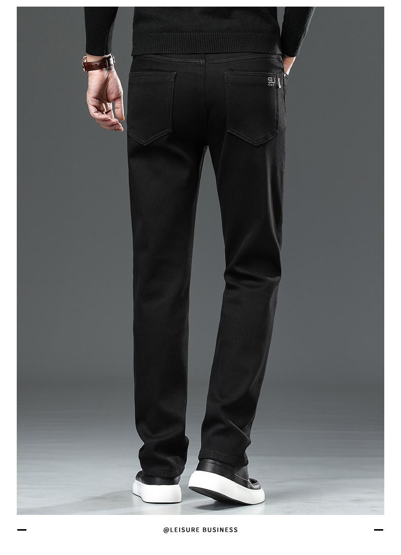 boy Boy Fleece-Lined Jeans For Men, Pure Black, Cotton-Padded, Straight-Leg, Autumn And Winter, Warm, Youth Long Pants, Men's_voghion.com