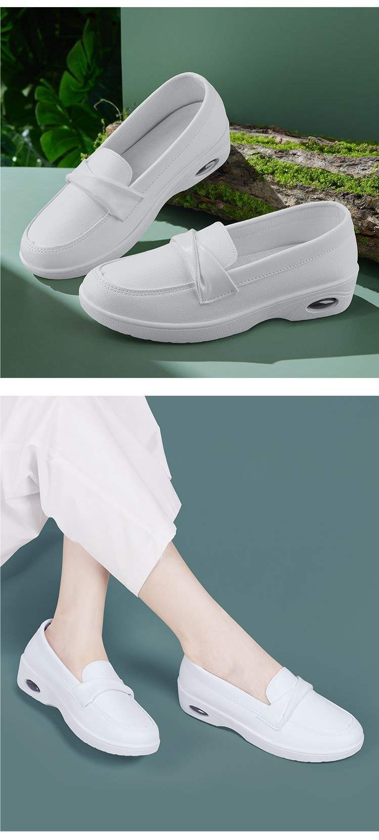 ShoeGlobe ShoeGlobe Breathable Nurse For Women, Non-Slip Medical Work Air Cushion New Casual Shoes, Thick Sole Slip-On White Shoes_voghion.com