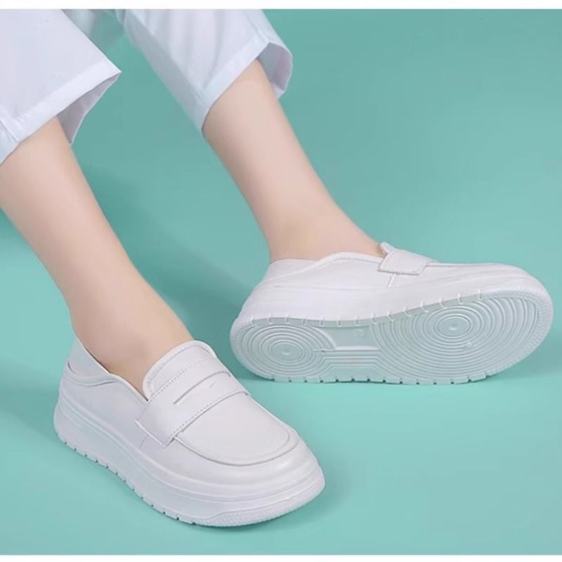 ShoeGlobe ShoeGlobe Dicke Sohle, atmungsaktiv, Sommer 2025, weiche Sohle, lässig, vielseitig, rutschfest, einzelner medizinischer Schuh, weiß, Damen, mittelhoher Absatz_voghion.com