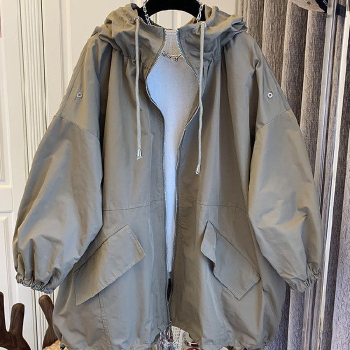 Women's Korean Style Loose Jacket Casual Hooded Retro Cloak Trench Coat For Plus Size Women Age-Reducing Ins Trend_voghion.com